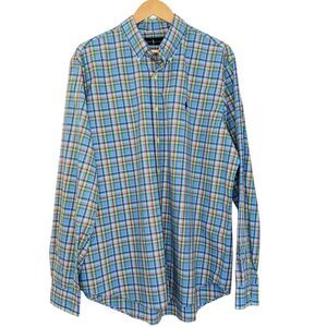 RALPH LAUREN Men’s Blue Plaid Button Down Shirt XL Cotton Preppy